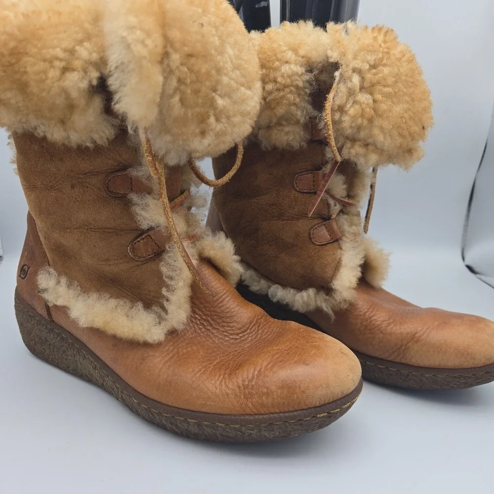Born Boots Womens Sz 10/42 Chestnut Nome W5198 Tan Leather Shearling Fur Suede